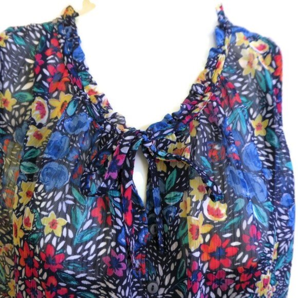 Liz Claiborne Swing Top Sleeveless Floral Cami Ruffle Neck Keyhole Dark Moody XL - Picture 1 of 10